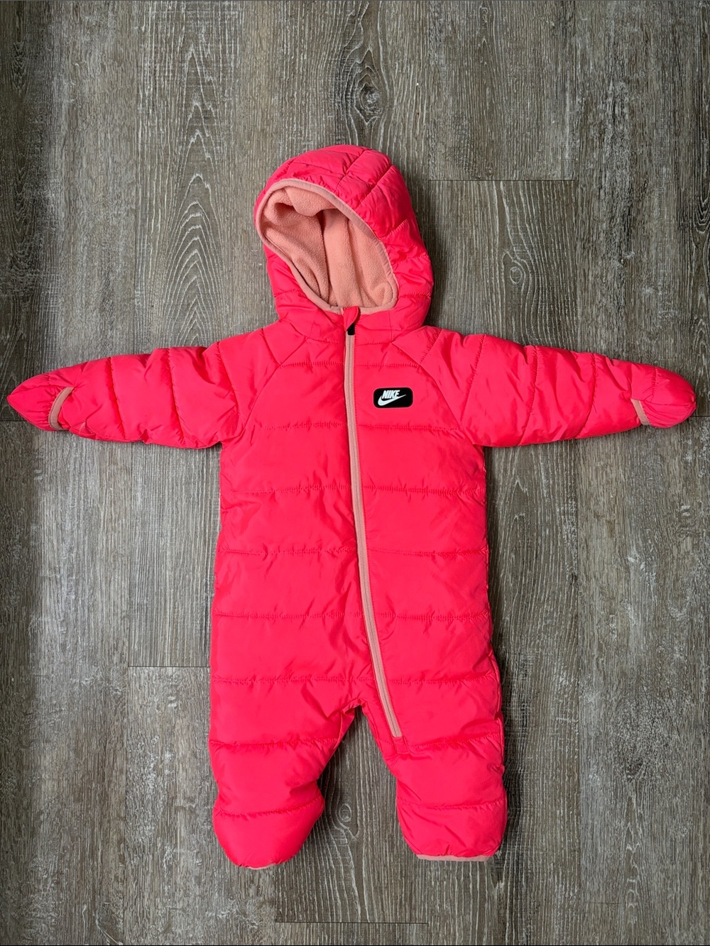 Nike Bright Pink Hooded Puffer One-Piece Snowsuit